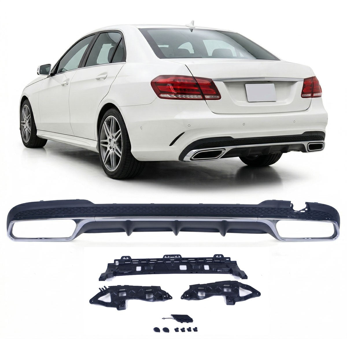 Heckstoßstange Diffusor Schwarz & Chrom passend für Mercedes E-Klasse W212 2013-2016