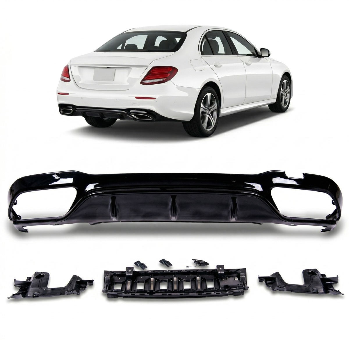 Heckstoßstange Diffusor Hochglanz Schwarz passend für Mercedes E-Klasse W213 S213 2016-2020
