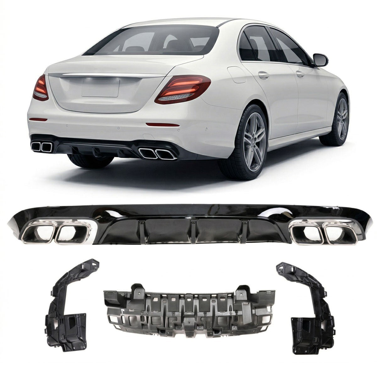 Sport Heckstoßstange Diffusor mit Chromrohren passend für Mercedes E-Klasse 2016-2020