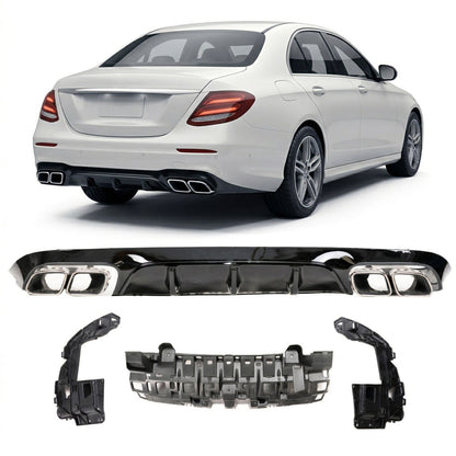 Sport Heckstoßstange Diffusor mit Chromrohren passend für Mercedes E-Klasse 2016-2020