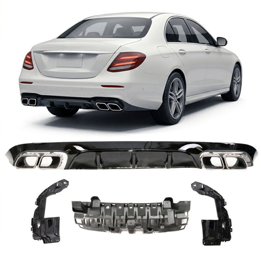 Sport Heckstoßstange Diffusor mit Chromrohren passend für Mercedes E-Klasse 2016-2020