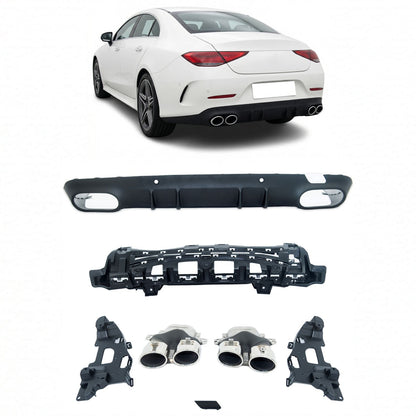 Heckstoßstange Diffusor mit verchromten Endrohren passend für Mercedes CLS C257 2018-2023