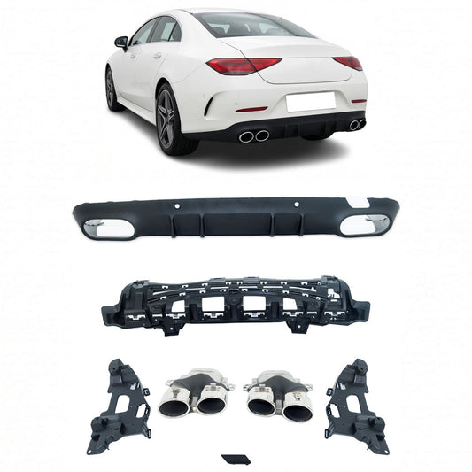 Heckstoßstange Diffusor mit verchromten Endrohren passend für Mercedes CLS C257 2018-2023