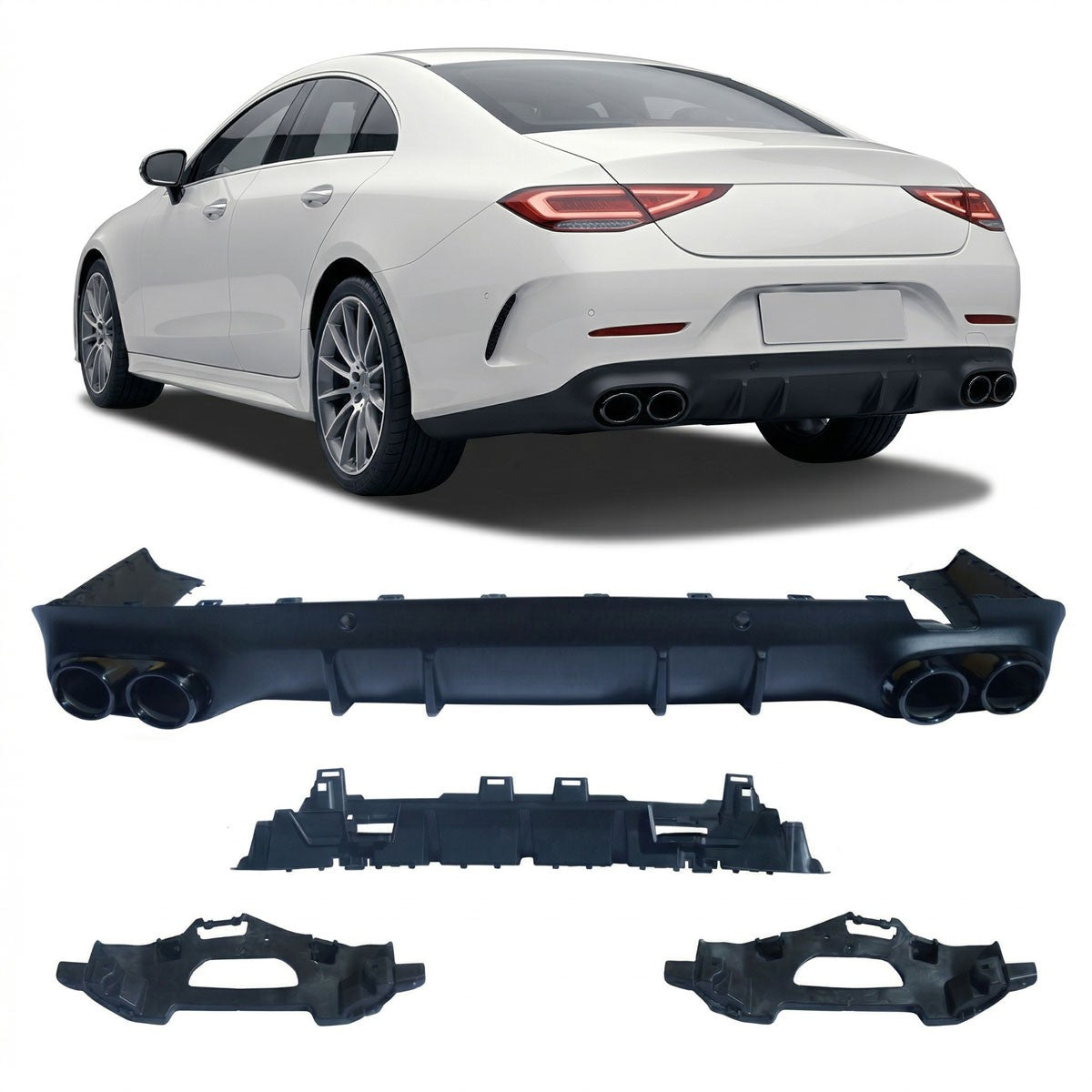 Heckstoßstange Diffusor mit schwarzen Endrohren passend für Mercedes CLS C257 2018-Heute