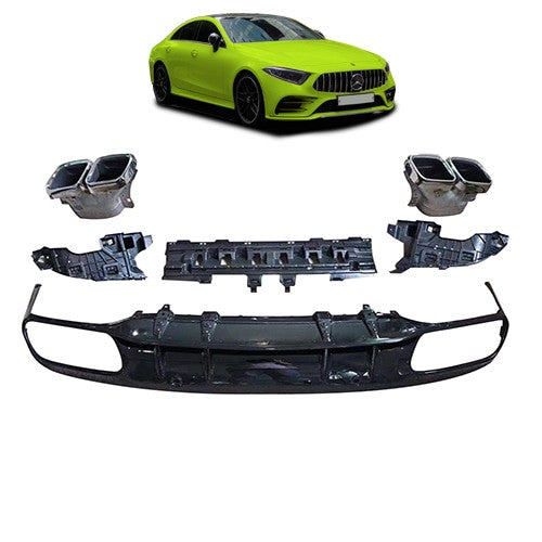 Heckstoßstange Diffusor mit schwarzen Endrohren passend für Mercedes CLS C257 2018-2023