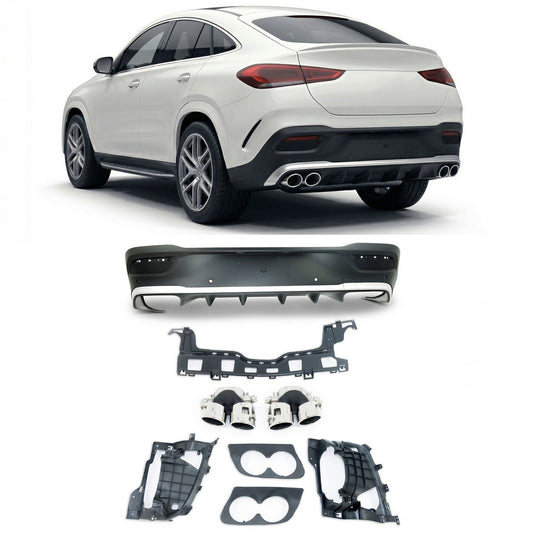 Sport Heckstoßstange Diffusor mit Chromrohren passend für Mercedes GLE Coupé C167 2019-