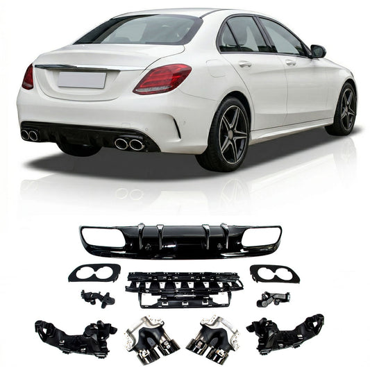 Heckstoßstange Diffusor mit schwarzen Endrohren passend für Mercedes C-Klasse W205 2015-2021