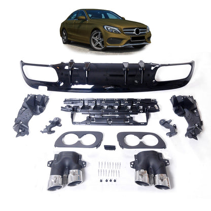 Heckstoßstange Diffusor mit verchromten Endrohren passend für Mercedes C-Klasse W205 S205 2015-2021