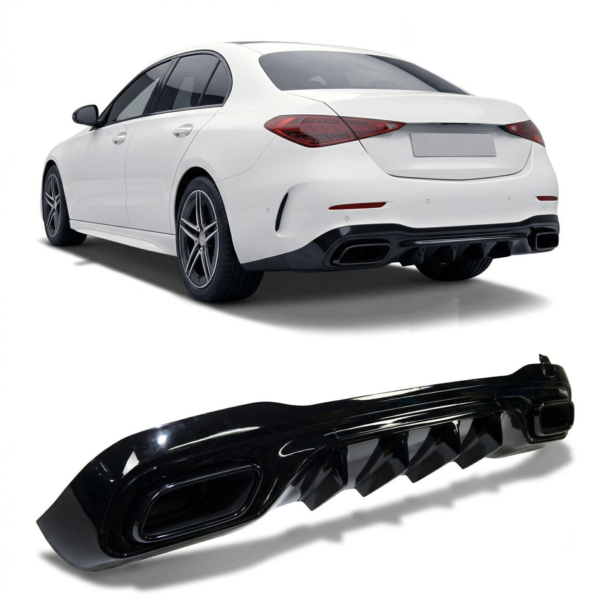 Heckstoßstange Diffusor mit schwarzen Endrohren passend für Mercedes C-Klasse W206 2021-
