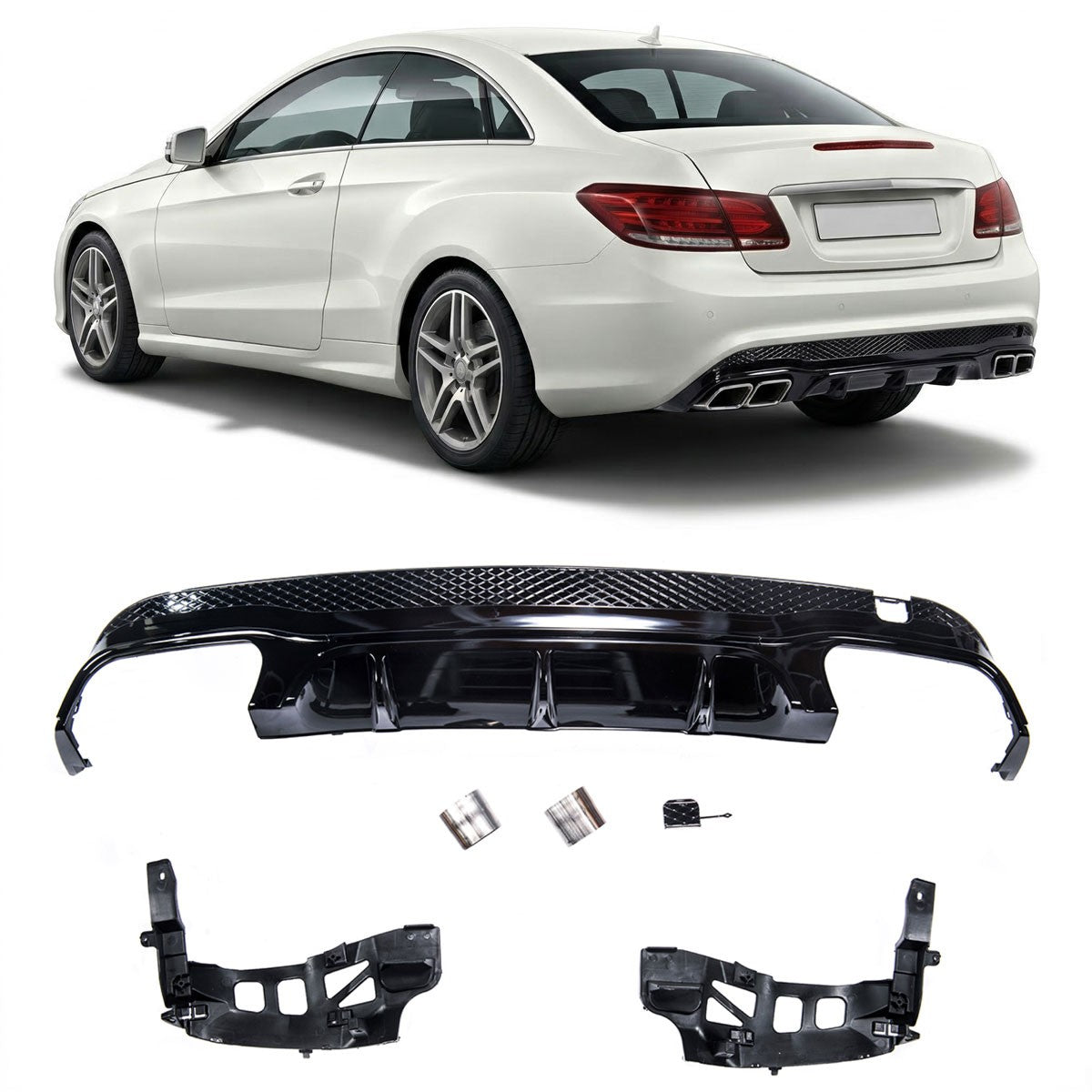 Heckstoßstange Diffusor Schwarz Twin Outlet passend für Mercedes E-Klasse W207 2013-2016