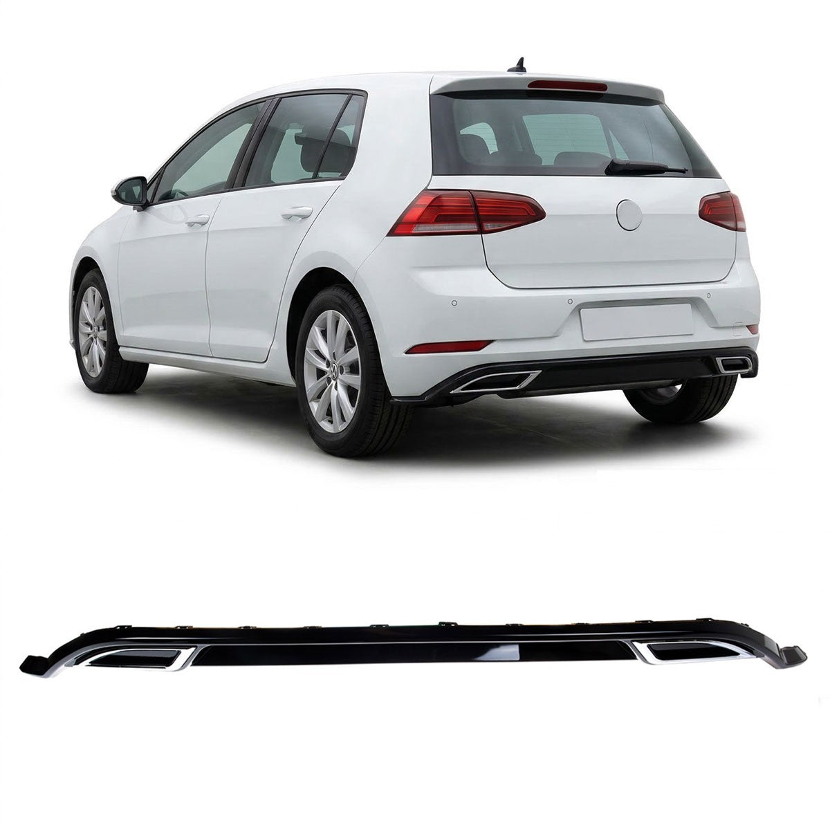 Heckstoßstange Diffusor Hochglanz Schwarz Chrom passend für VW Golf 7.5 Hatchback 2017-2021