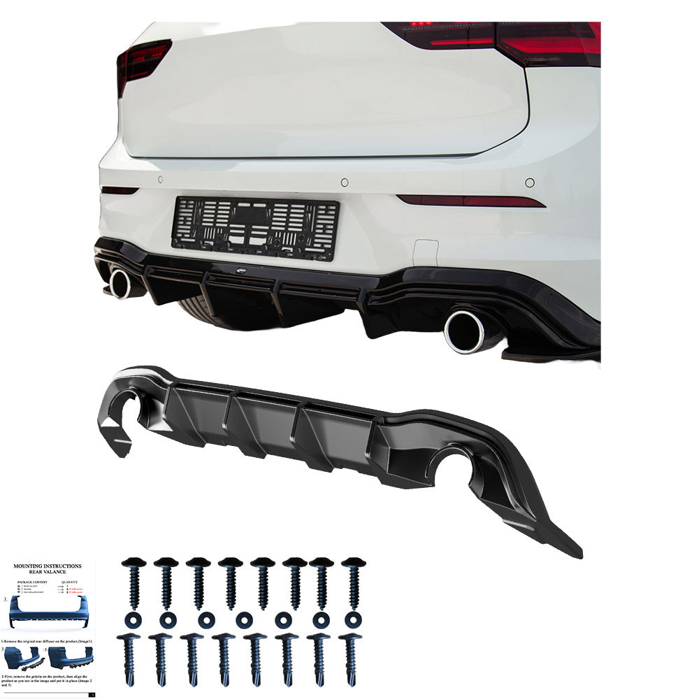 Heckdiffusor passend für VW Golf MK 8 GTI / GTI Facelift / R-Line 2020+ Hochglanz Schwarz