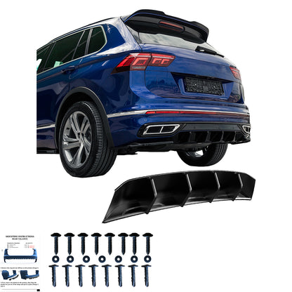 Heckstoßstange Diffusor passend für VW Tiguan R-Line Mk2 Facelift 2020-2024 Hochglanz Schwarz