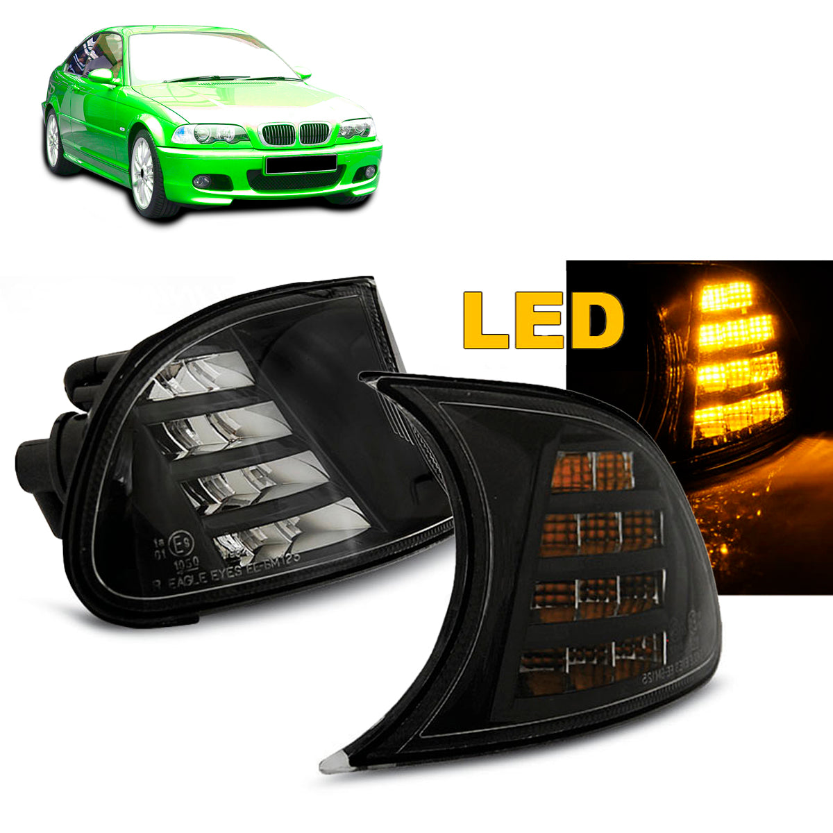 Frontblinker Schwarz LED passend für BMW E46 04.99-08.01 C/C