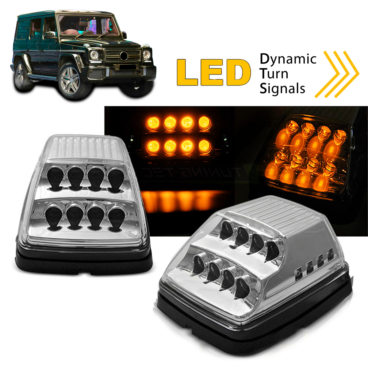 Front LED Blinker Chrom SEQ passend für Mercedes G-Klasse W463 90-12