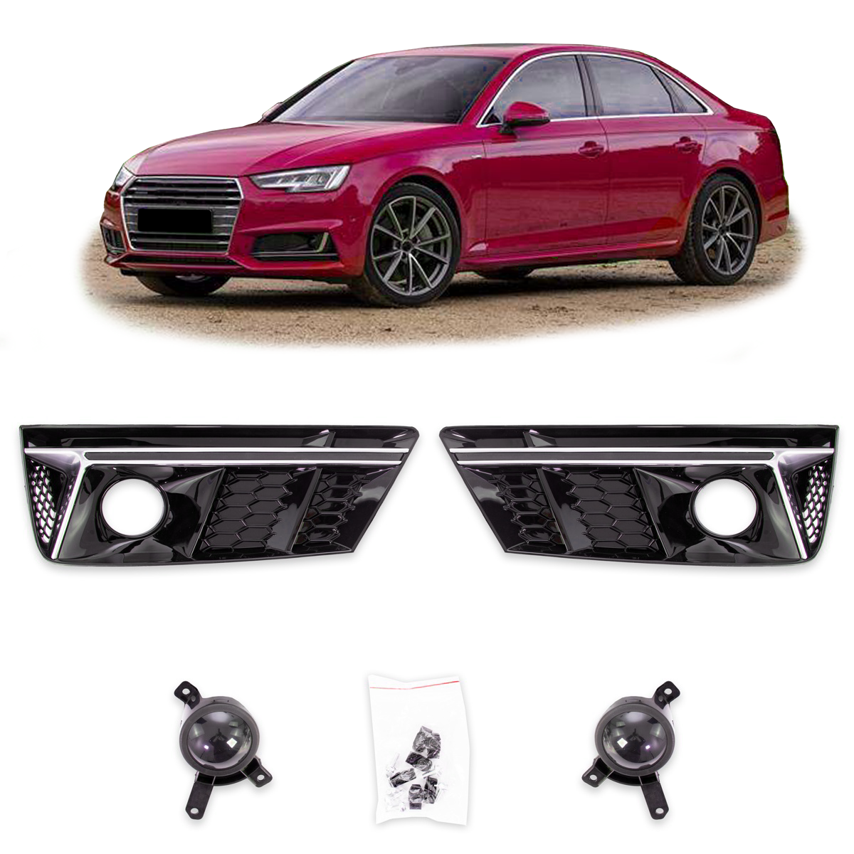 Nebelscheinwerferabdeckungen Silber Hochglanz Schwarz passend für Audi A4 B9 8W 2015-2019