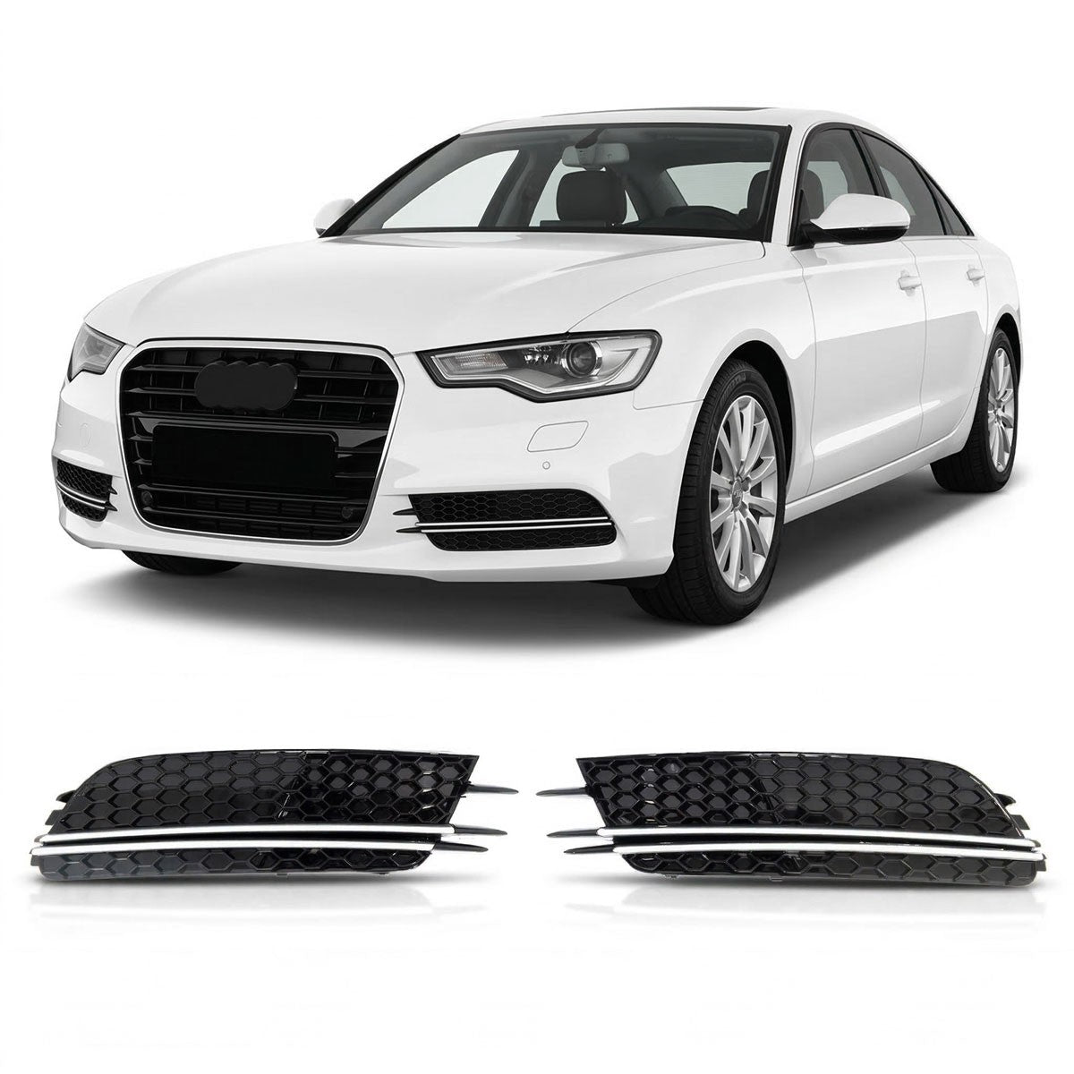 Nebelscheinwerfer Abdeckungen Hochglanz Schwarz Silber passend für Audi A6 C7 2011-2014