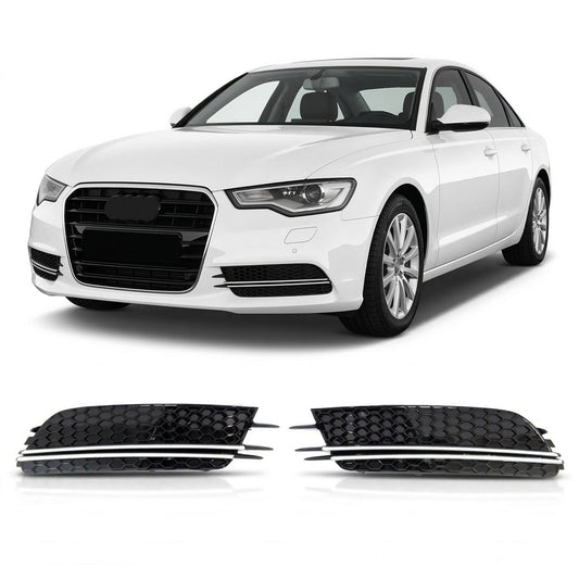 Nebelscheinwerfer Abdeckungen Hochglanz Schwarz Silber passend für Audi A6 C7 2011-2014