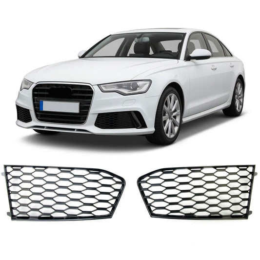 Hochglanz Schwarz Nebelscheinwerfer Abdeckungen (RS Stoßstange) passend für Audi A6 C7 4G 2011-2015