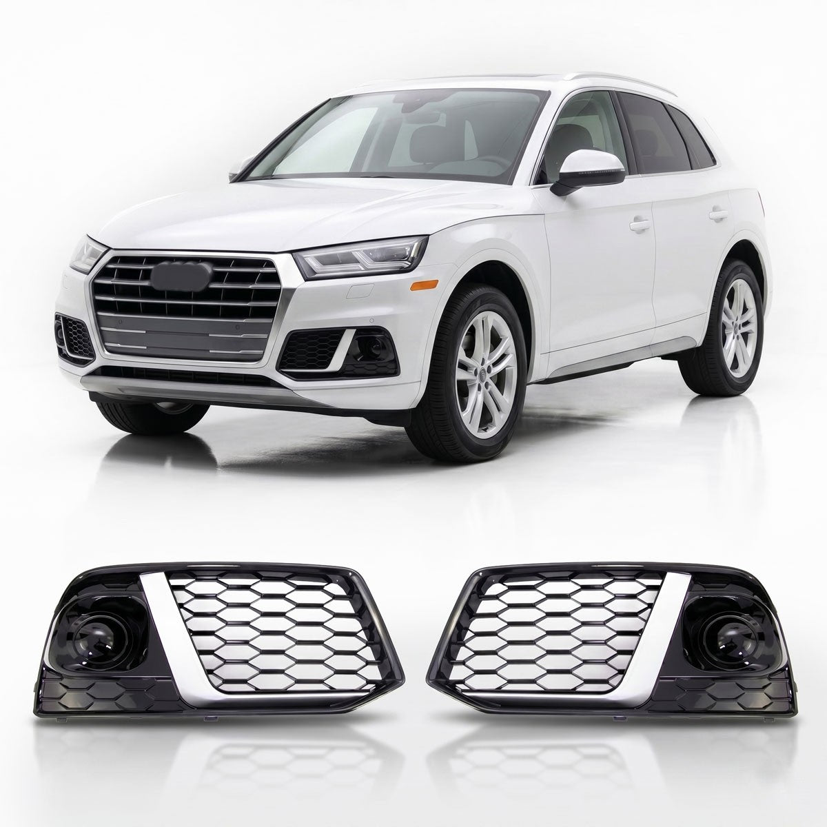Nebelscheinwerfer Abdeckungen Silber & Hochglanz Schwarz passend für Audi Q5 FY 2017-2020