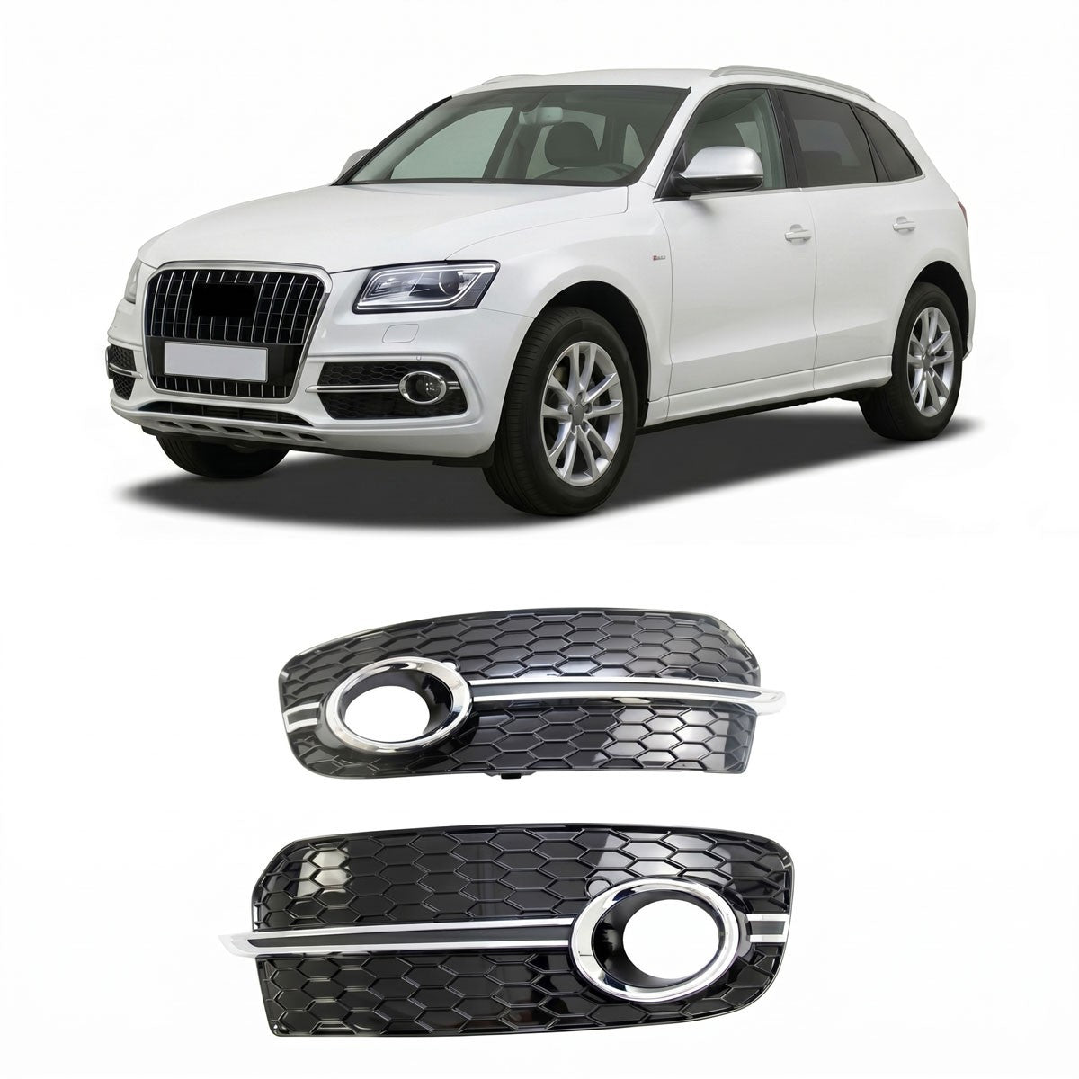 Nebelscheinwerferabdeckungen Chrom + Hochglanz Schwarz passend für Audi Q5 8R 2012-2017