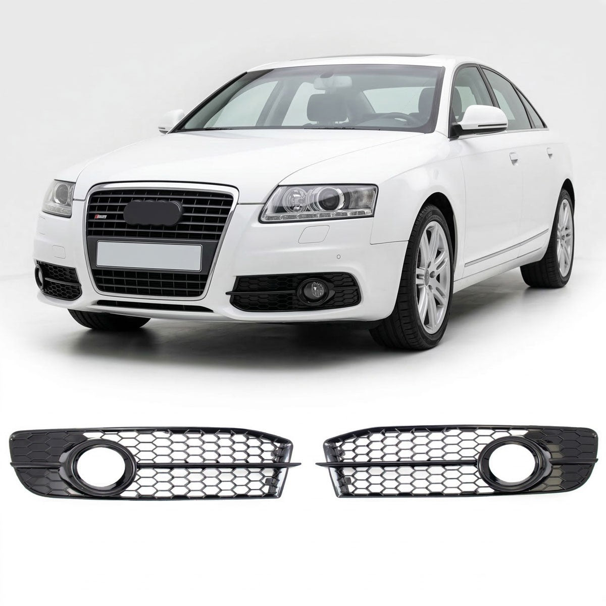 Nebelscheinwerferabdeckungen Hochglanz Schwarz passend für Audi A6 C6 4F 2008-2011
