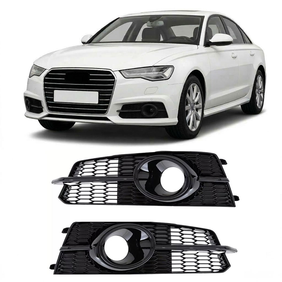 Nebelscheinwerferabdeckungen Hochglanz Schwarz passend für Audi A6 C7 4G 2014-2018