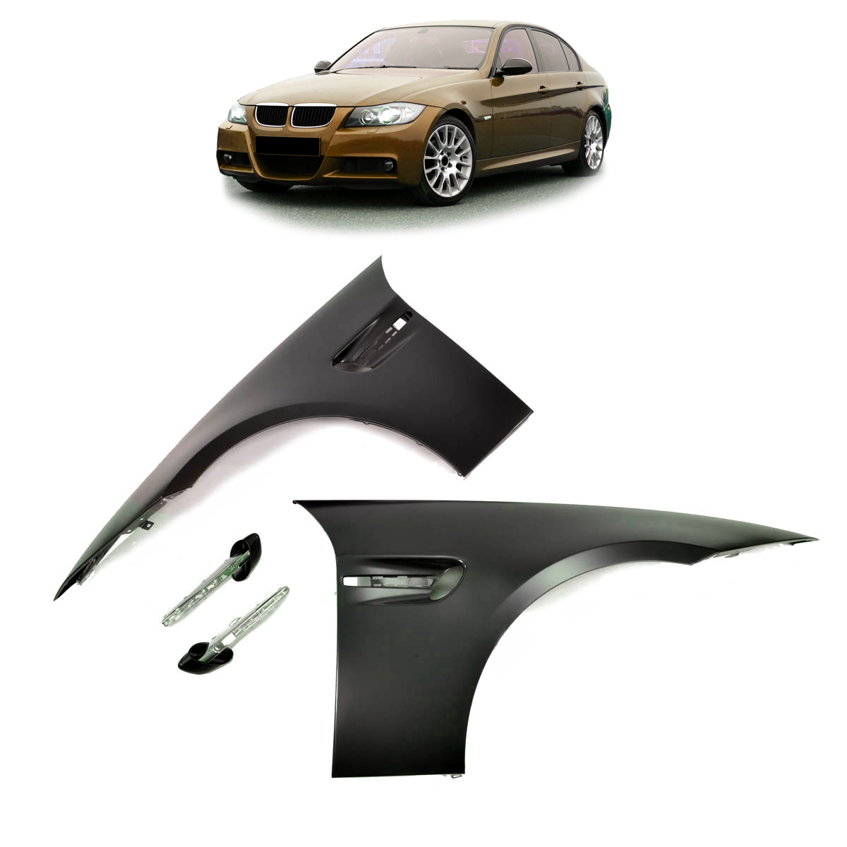 Kotflügel Set mit LED-Lüftungen passend für BMW 3er E90 E91 2004-2011
