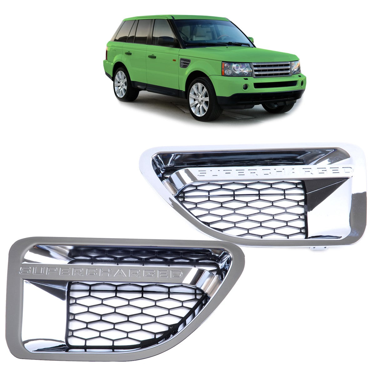 Vorderer Kotflügelgrill Set Chrom Schwarz passend für Range Rover Sport I 2005-2009