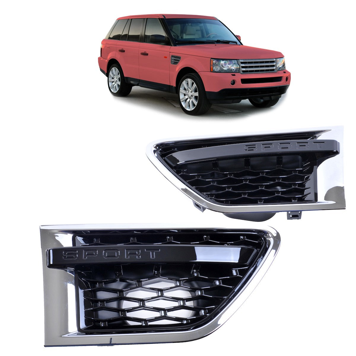 Frontkotflügelgrill Set Chrom Schwarz passend für Range Rover Sport 09-13