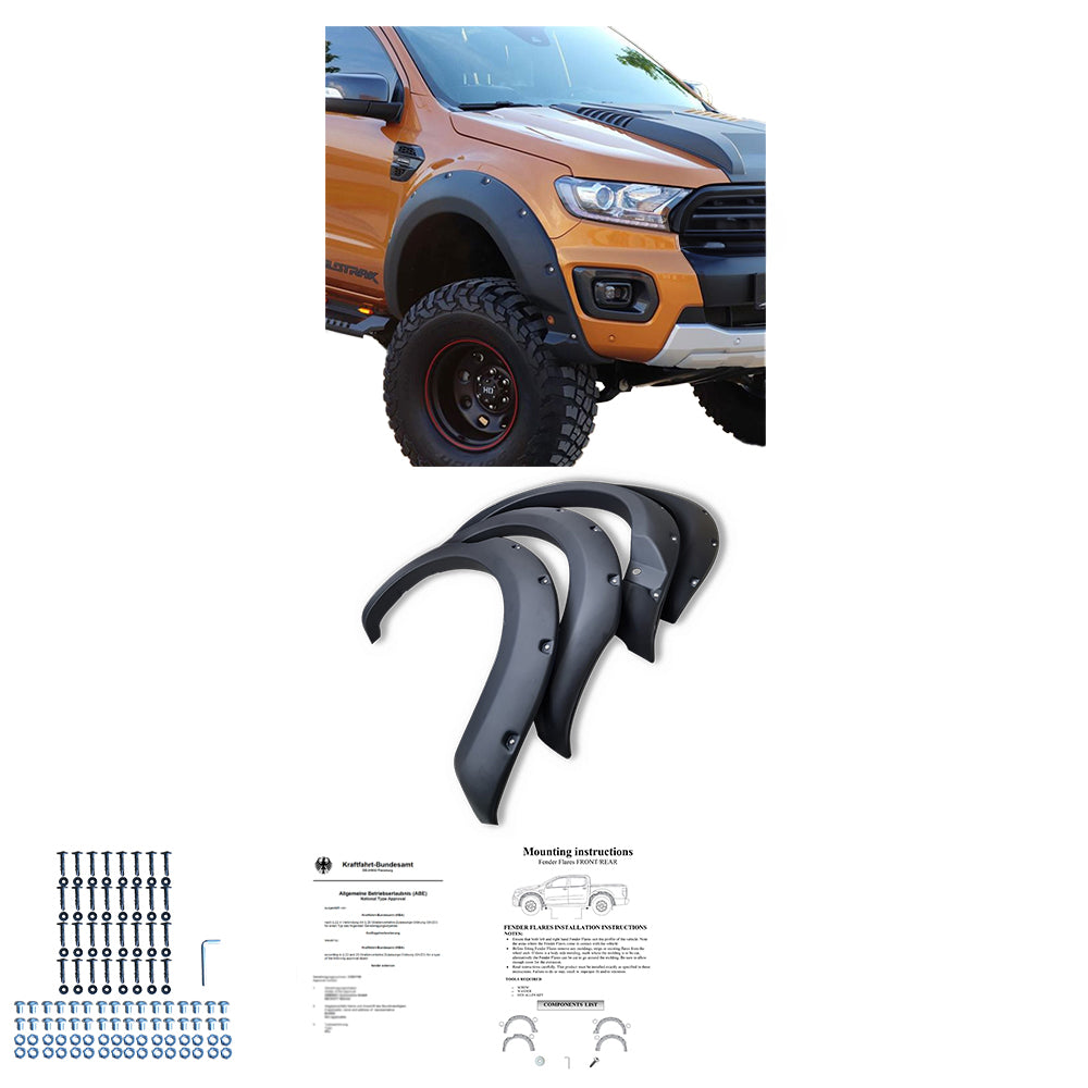 Kotflügelverbreiterungen passend für FORD Ranger T8 2019-2022 mit ABE TÜV Matt Schwarz