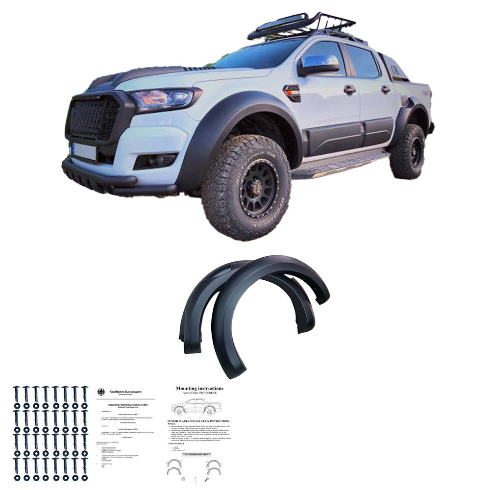 Kotflügelverbreiterungen passend für FORD Ranger T6/T7/T8 2012-2022 (Jumbo) mit ABE TÜV Matt Schwarz