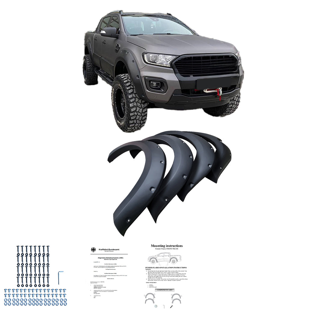 Kotflügelverbreiterungen passend für FORD Ranger T6 T7 T8 2012-2022 mit ABE TÜV Matt Schwarz