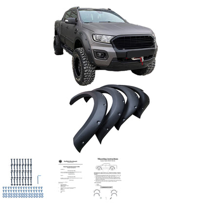 Kotflügelverbreiterungen passend für FORD Ranger T6 T7 T8 2012-2022 mit ABE TÜV Matt Schwarz