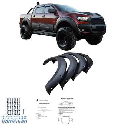 Kotflügelverbreiterungen passend für FORD Ranger T6 T7 T8 2012-2022 mit ABE TÜV Matt Schwarz