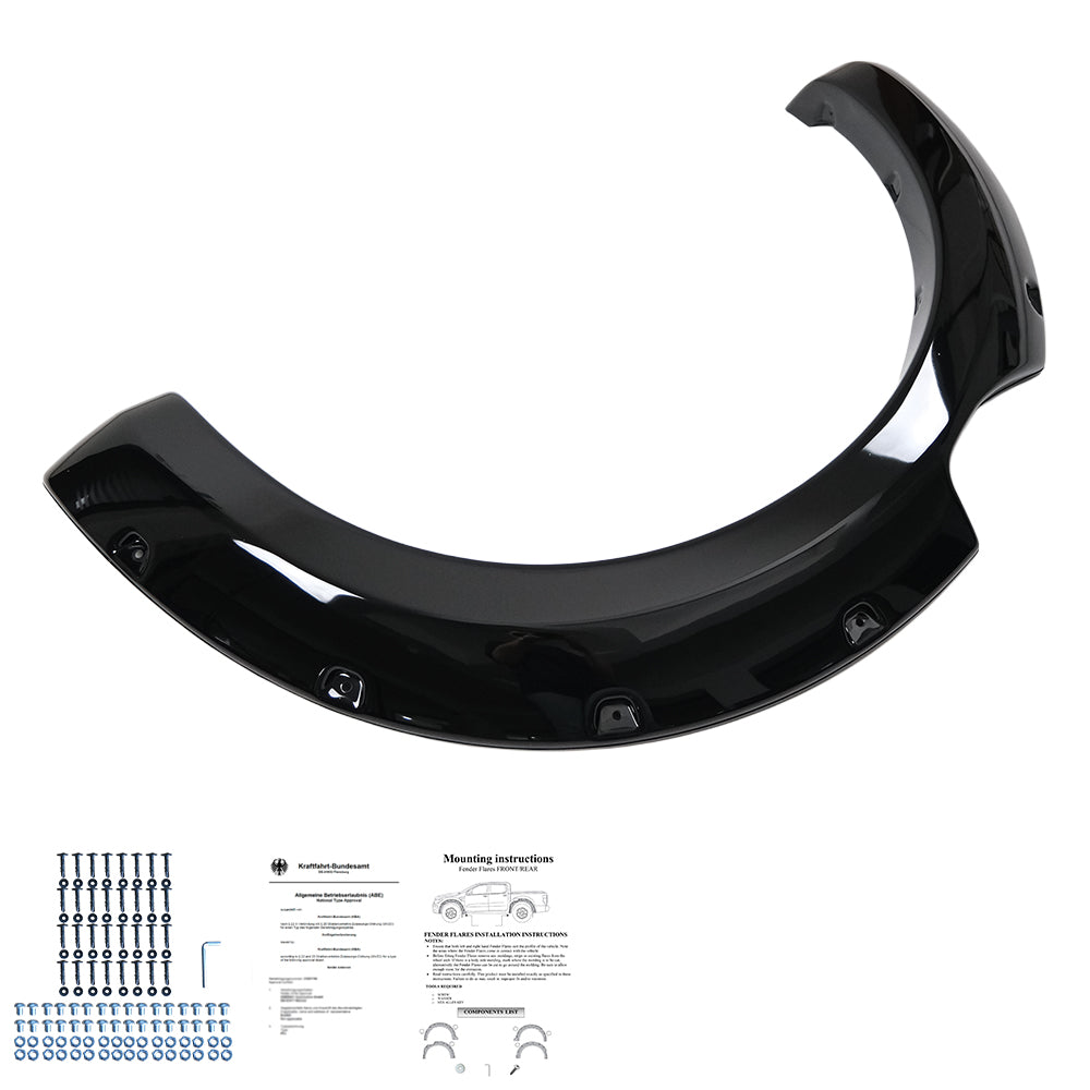 Kotflügelverbreiterungen passend für Ford Ranger T6 T7 T8 2012-2022 mit ABE TÜV (Hochglanz Schwarz)