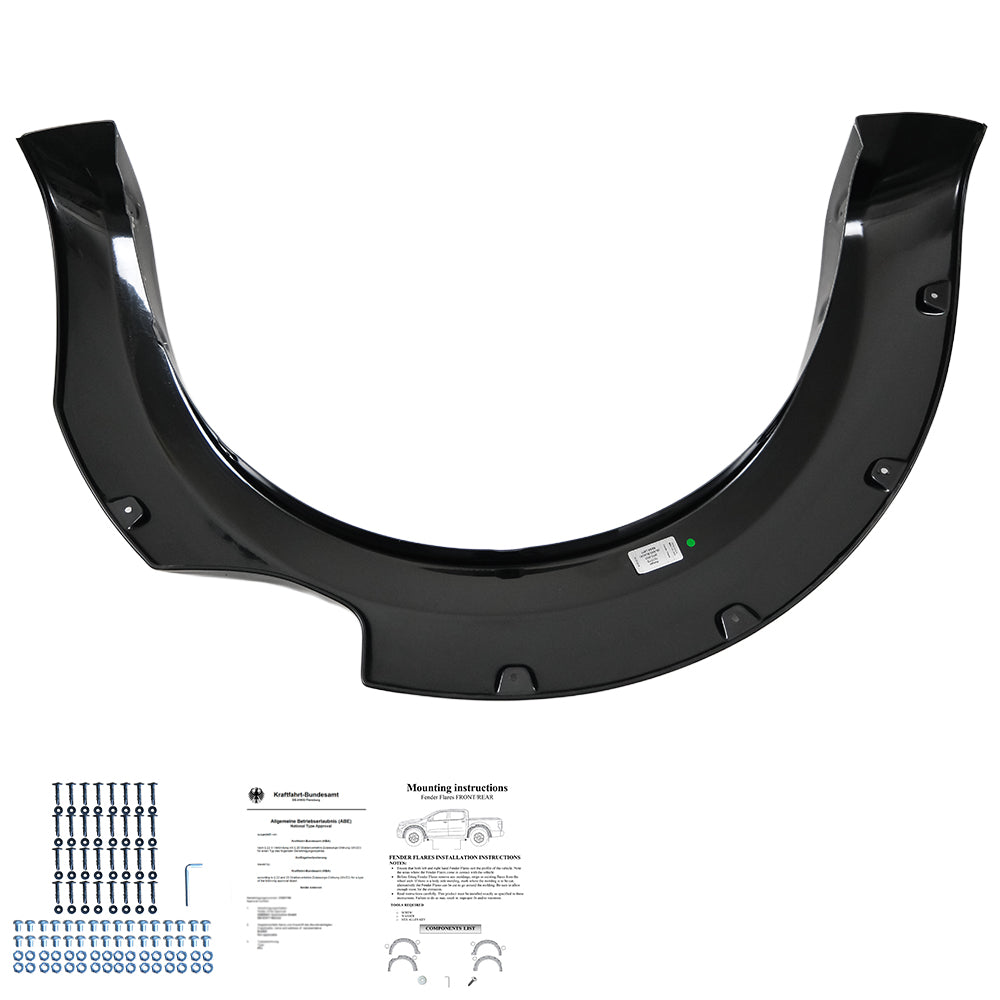 Kotflügelverbreiterungen passend für Ford Ranger T6 T7 T8 2012-2022 mit ABE TÜV (Hochglanz Schwarz)