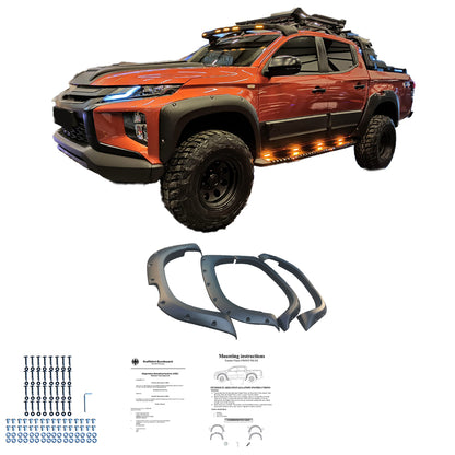 Kotflügelverbreiterungen passend für MITSUBISHI L200 Triton Serie 6 2019+ mit ABE TÜV Matt Schwarz