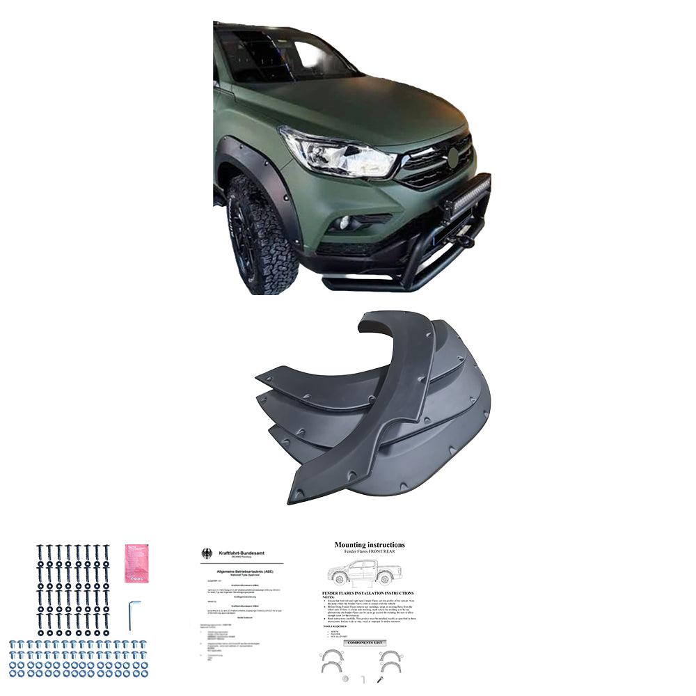 FF02.020 - Kotflügelverbreiterungen passend für SSANGYONG Musso Grand SWB 2018-2020 mit ABE TÜV Matt Schwarz