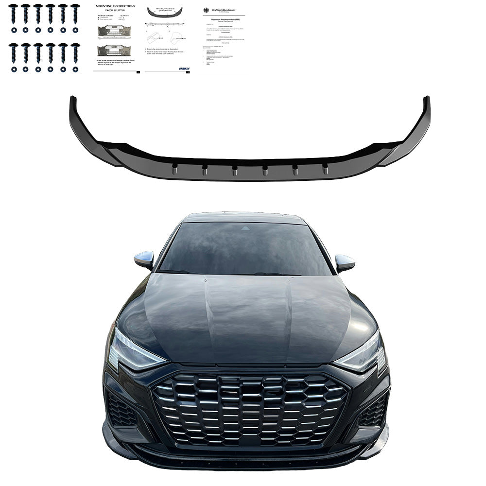 Frontsplitter passend für Audi A3 S-Line / S3 8Y 2020-2024 v2 mit ABE TÜV Hochglanz Schwarz