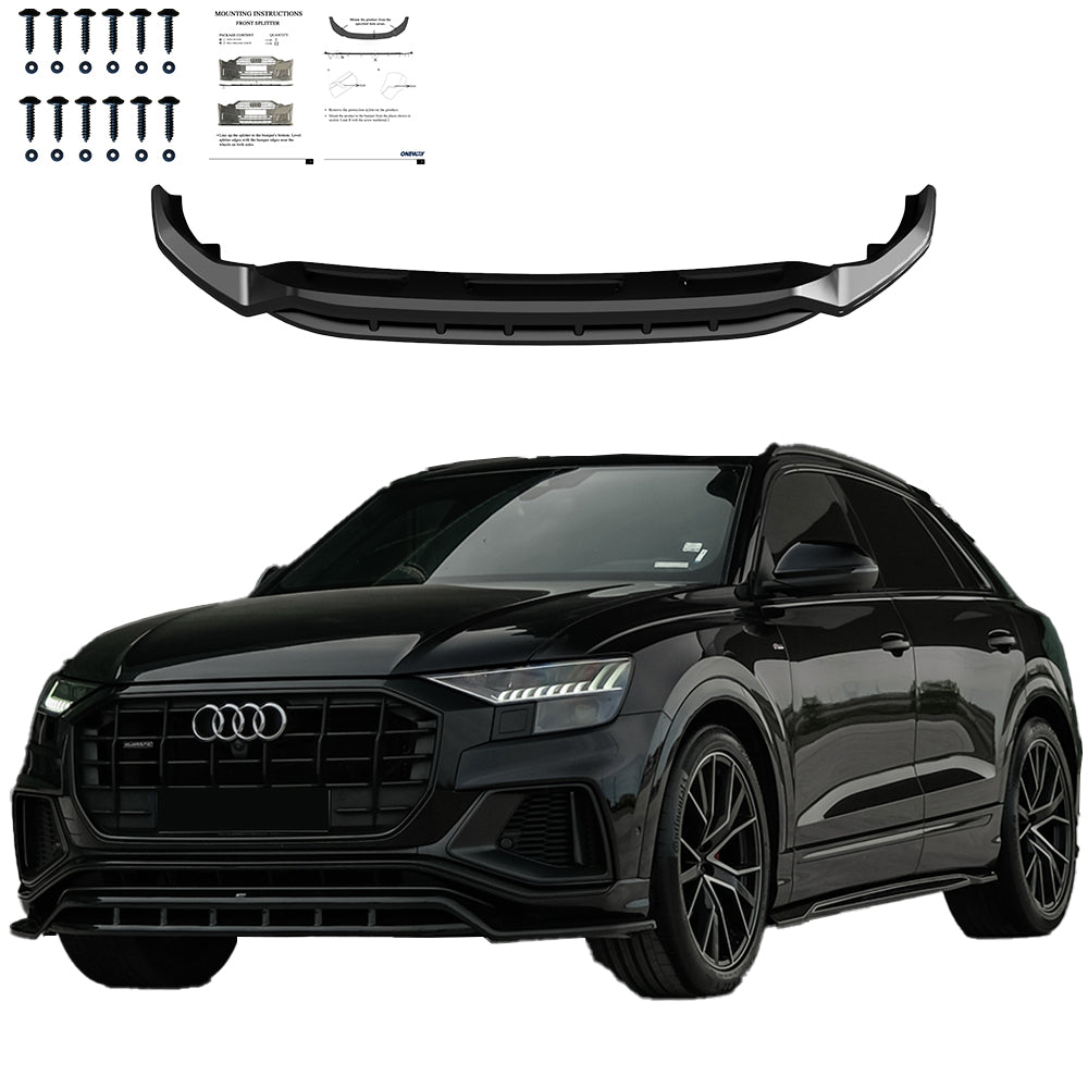 Frontsplitter passend für Audi SQ8 / Q8 S-Line Mk1 2018-2023 Hochglanz Schwarz
