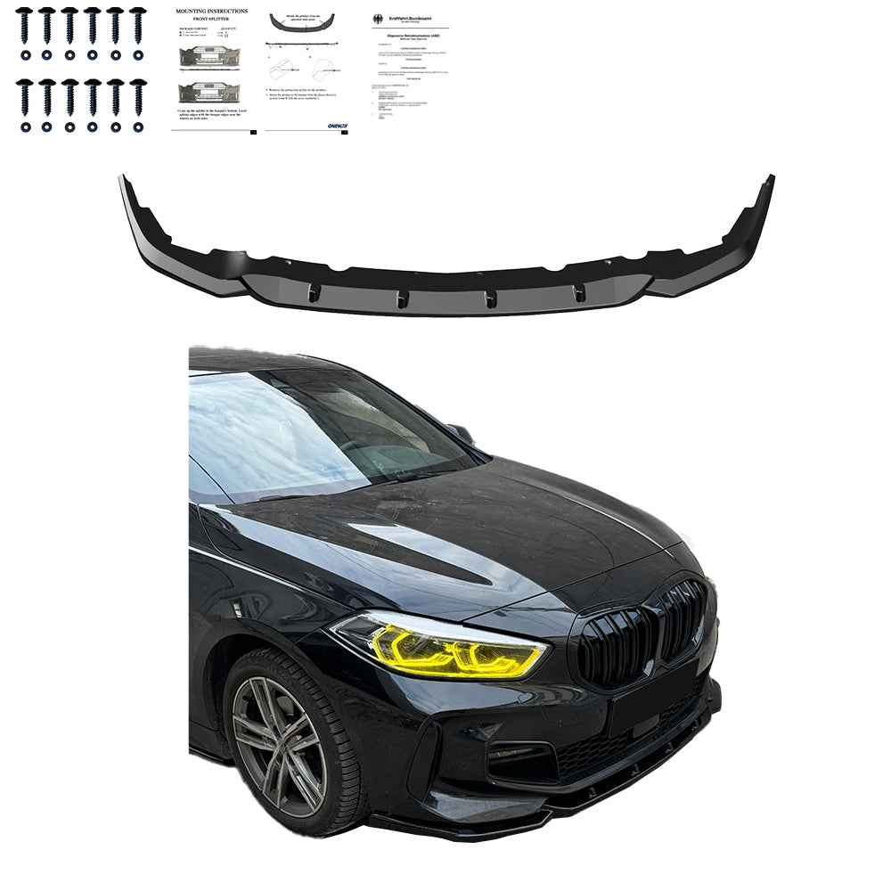 Frontsplitter passend für BMW 1er F40 M-Pack / M135i 2019+ mit ABE TÜV Hochglanz Schwarz