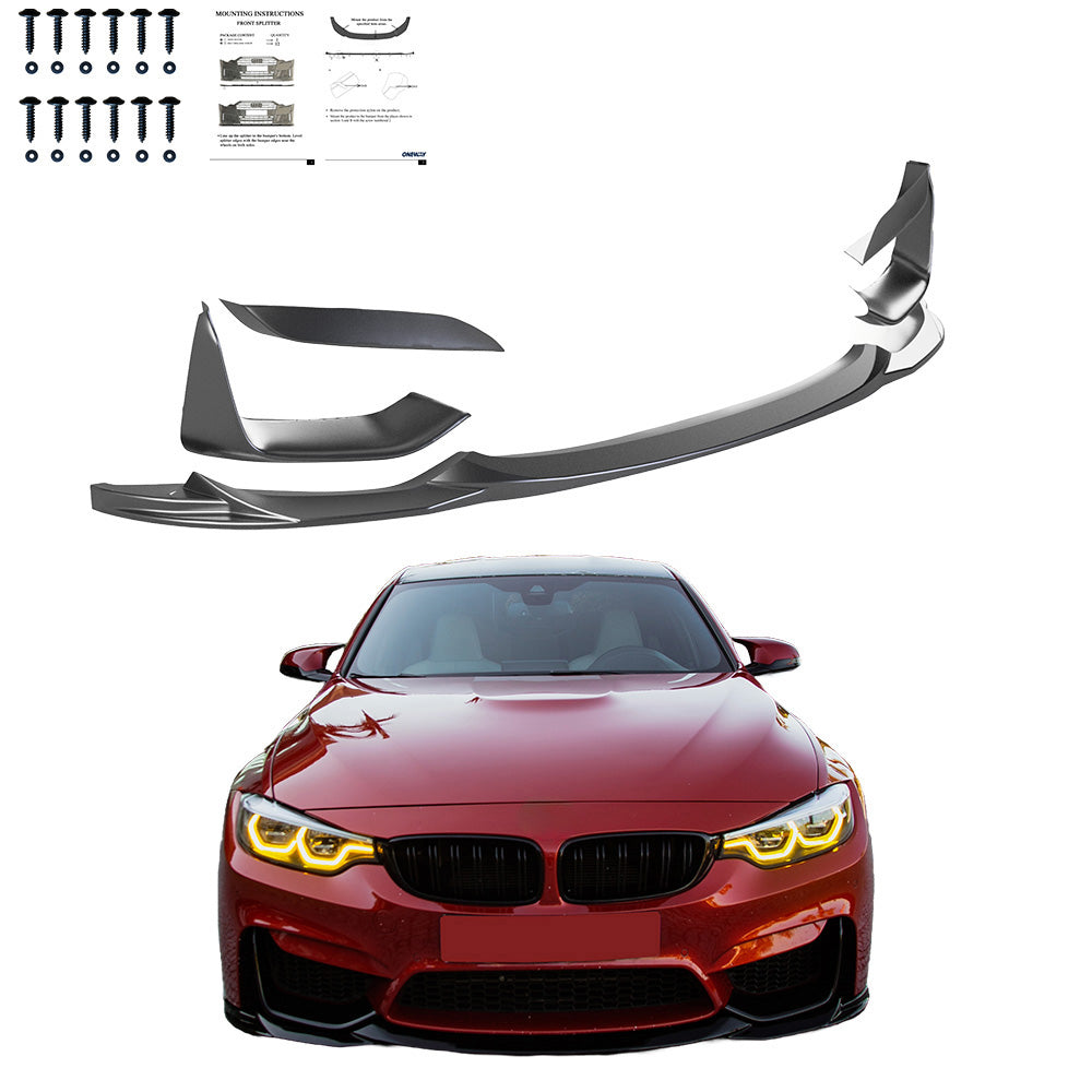 Frontsplitter passend für BMW M4 F82 / M3 F80 2014-2021 mit Frontflaps Hochglanz Schwarz