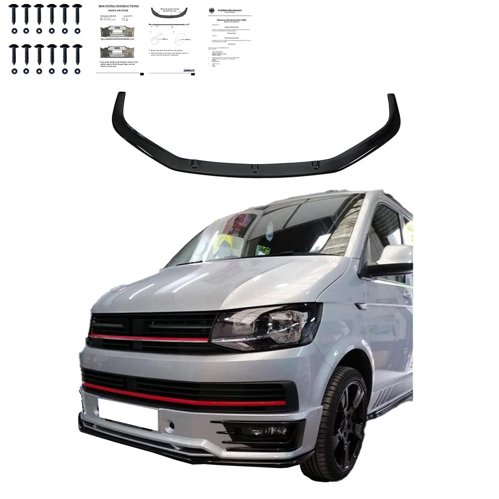 FS01.019 - Frontsplitter passend für VW Transporter T6 Sportline 2015-2019 mit ABE TÜV Hochglanz Schwarz