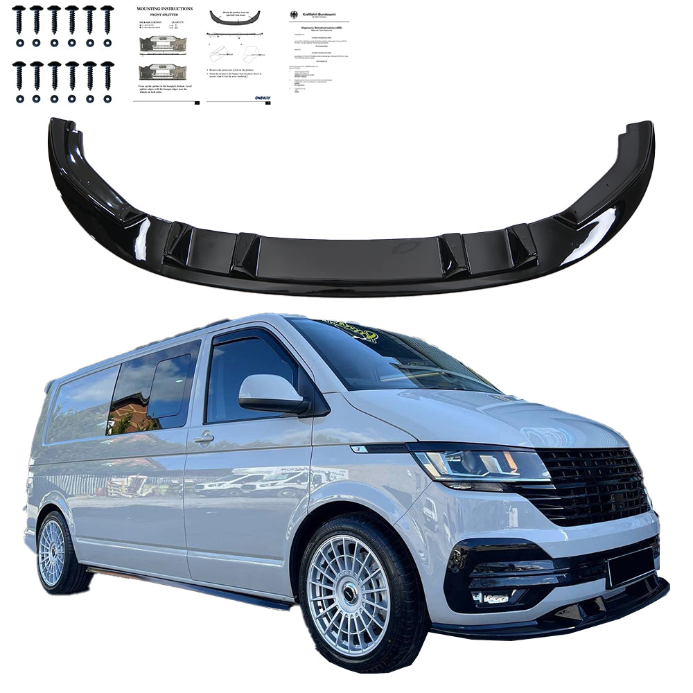 FS01.021 - Frontsplitter passend für VW Transporter T6.1 2019-2024 Version 2 mit ABE TÜV Hochglanz Schwarz