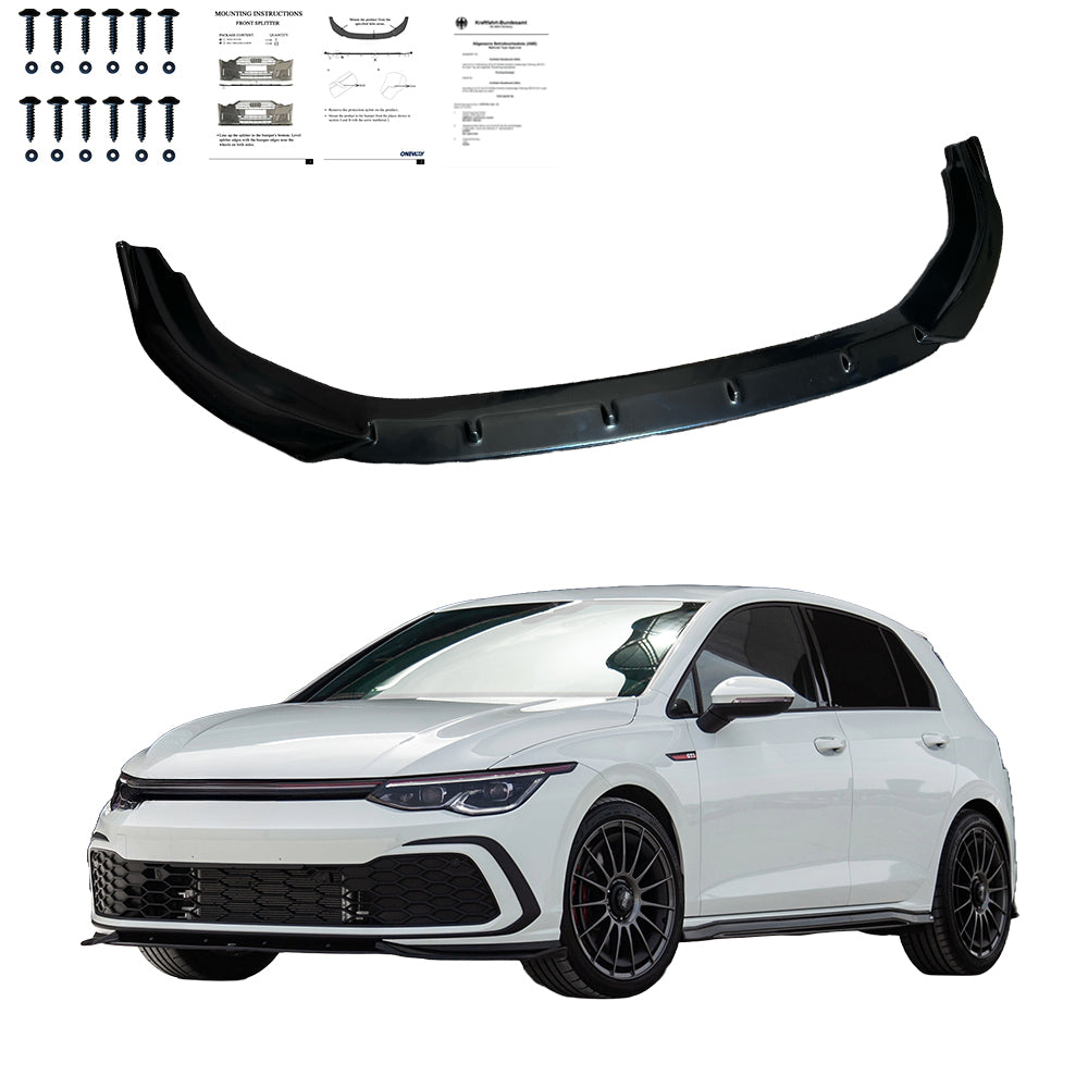 Frontsplitter passend für VW Golf MK 8 GTI / GTE / R-Line 2020-2024 mit ABE TÜV Hochglanz Schwarz