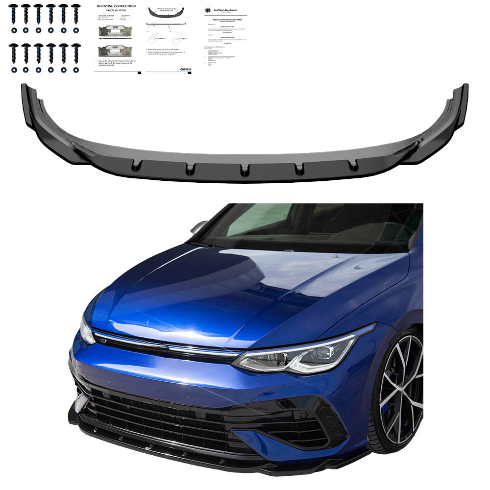 Frontsplitter Hochglanz Schwarz passend für VW Golf MK 8 R 2020-2024 mit ABE TÜV