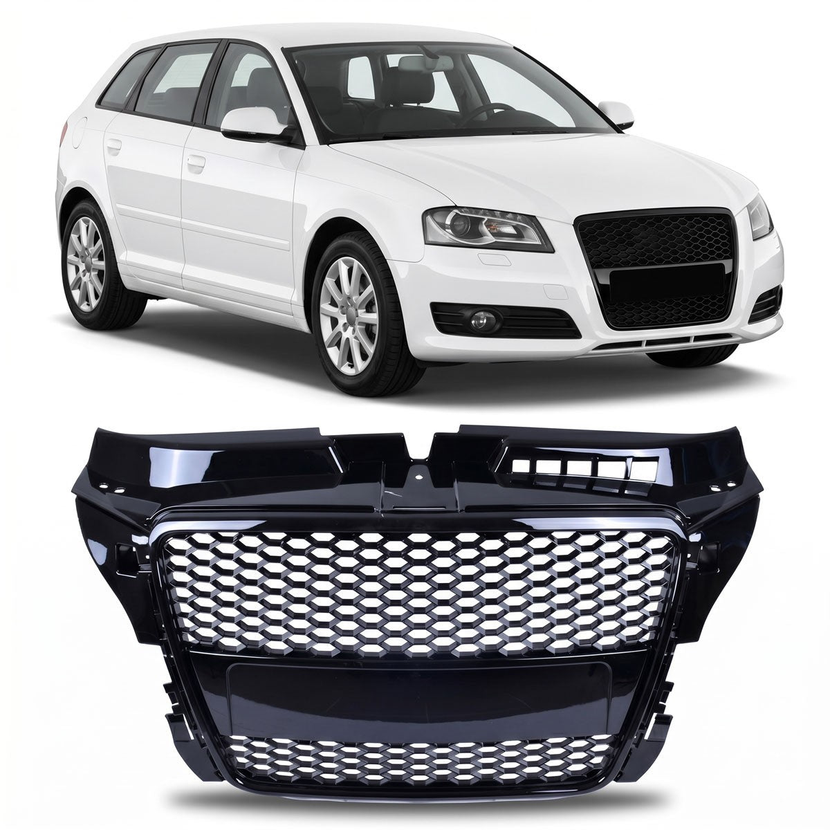 Sportgrill Hochglanz Schwarz passend für Audi A3 8P Hatchback Sportback 2008-2013