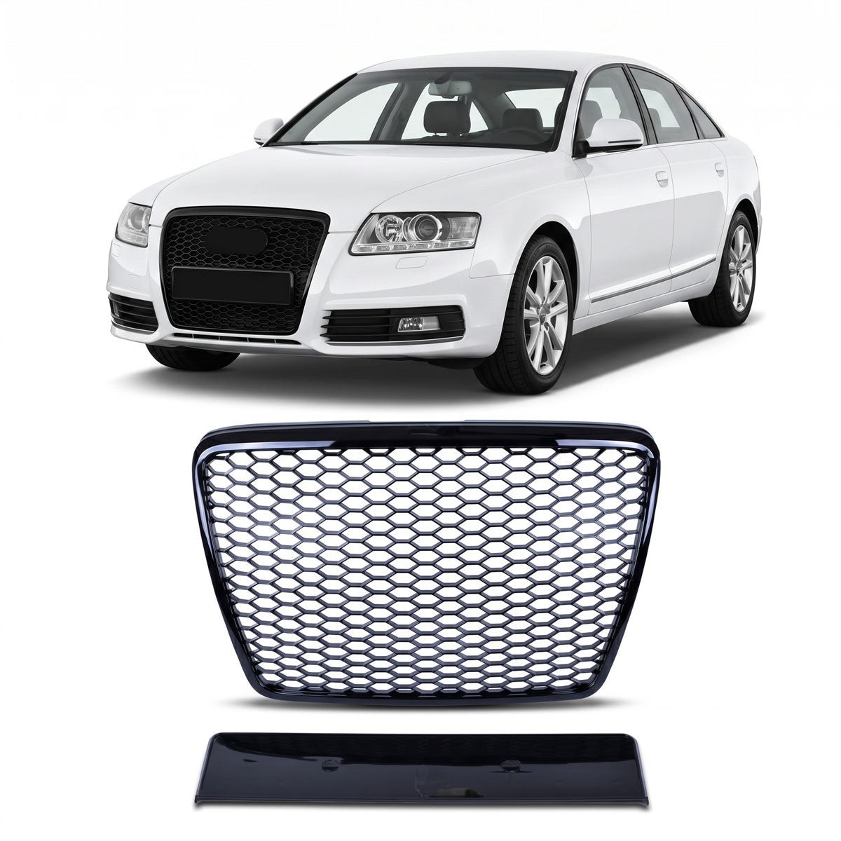 Sportgrill Hochglanz Schwarz passend für Audi A6 C6 4F Facelift 2008-2011