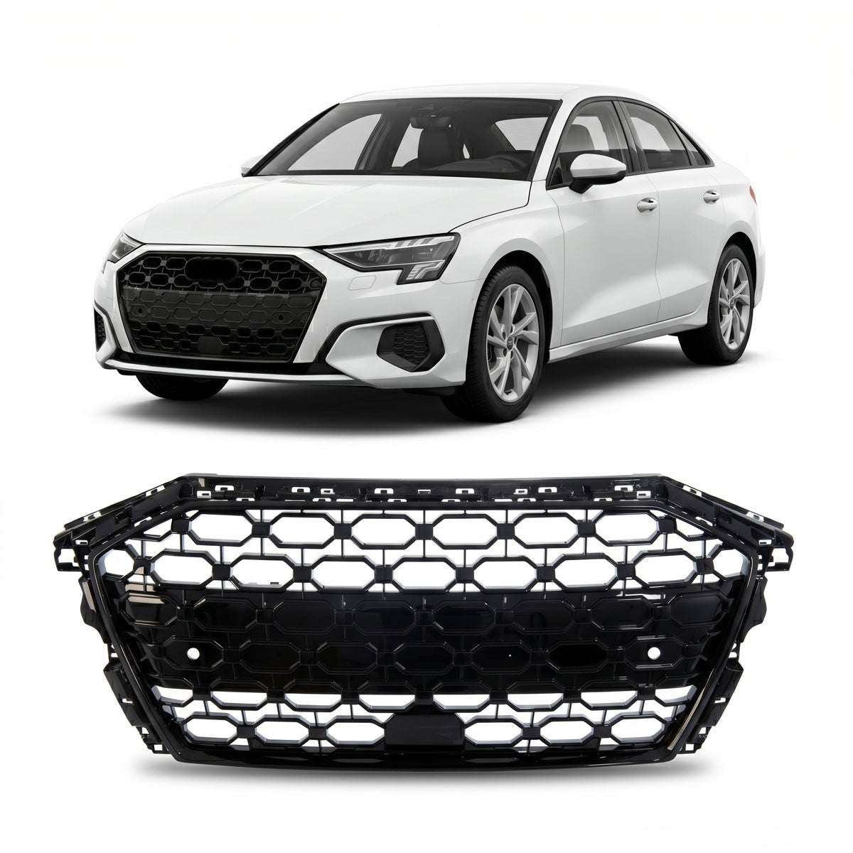 Kühlergrill Hochglanz Schwarz passend für Audi A3 8Y Sportback Limousine 2020-
